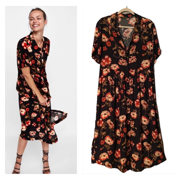 Zara Dresses & Skirts - Zara Bloggers Favorite Premium Denim Collection Boho Floral Button Up Maxi Dress
